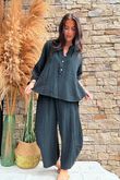 Annie Cushion Cotton Barrel Culotte Pant Black